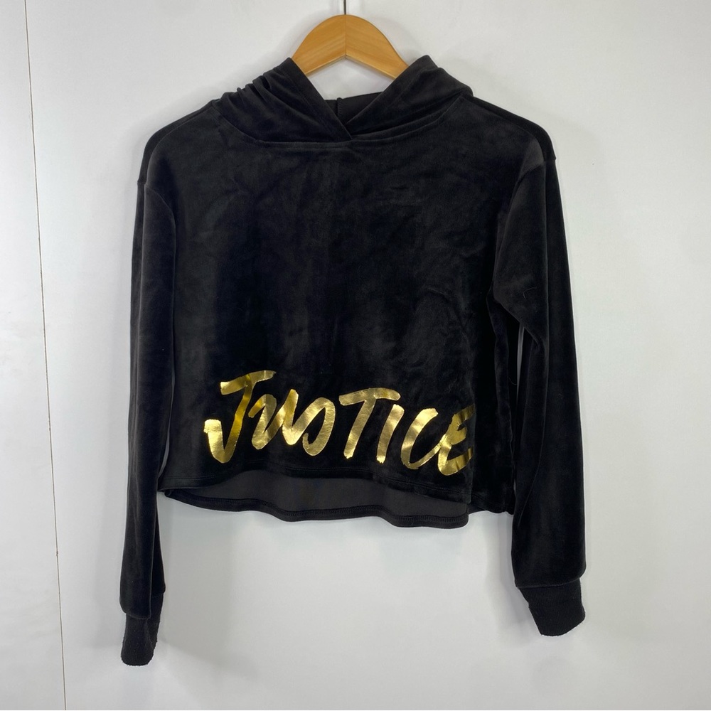 Justice Active 10/12 Plus Velour Gold Spellout Pullover Hoodie